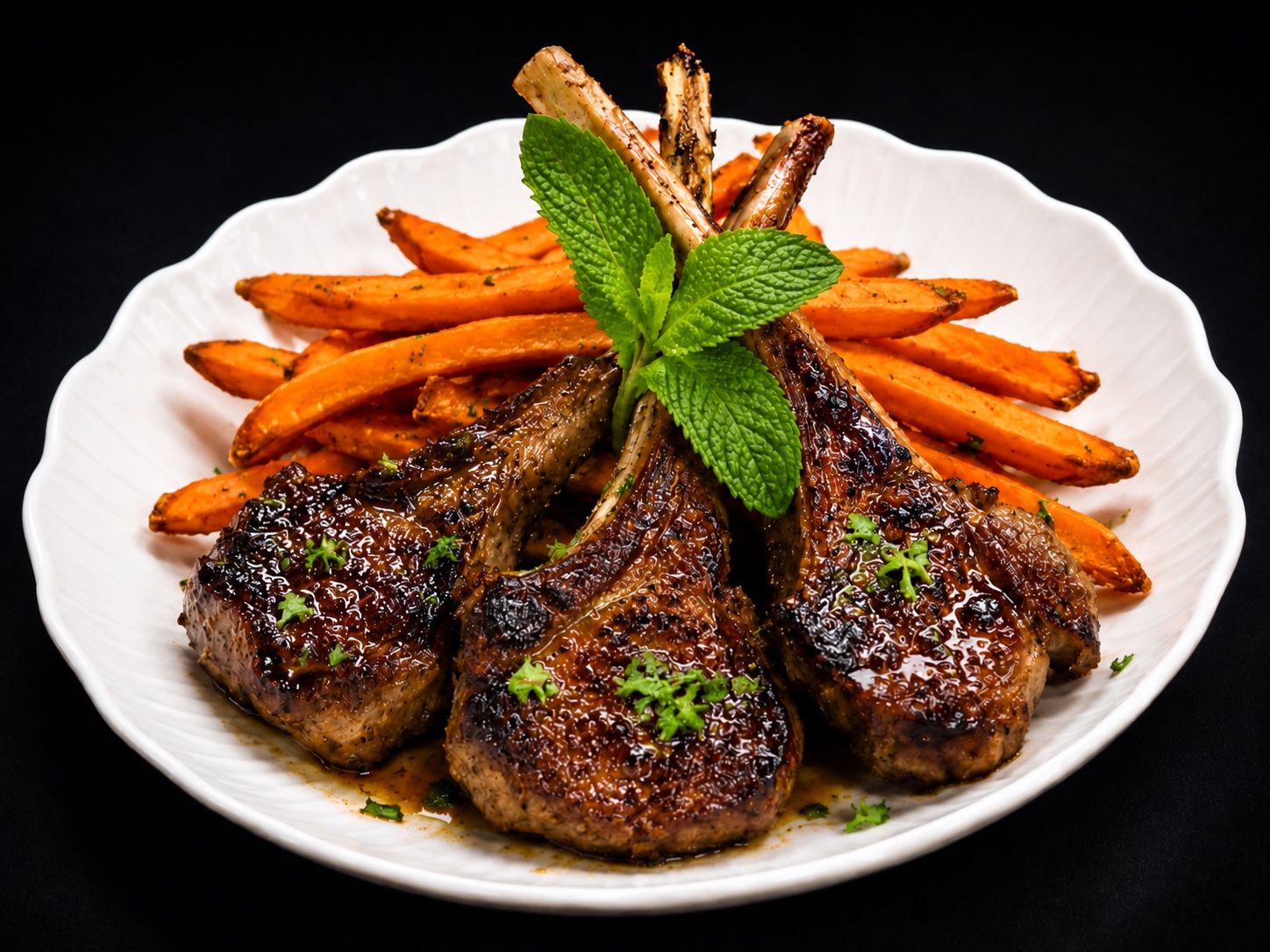 Lounge X lamb chops with sweet potato fries